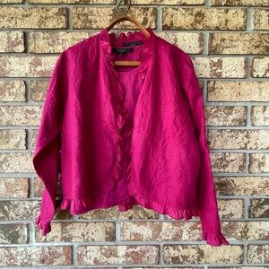 David Dart Collection Top Size PL 100% Linen 2 Piece Precious Pink! Ruffles!